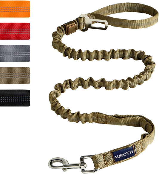 Ultimate Heavy Duty Bungee Dog Leash for Large Breeds - Shock Absorbing, No Pull Design with 2 Padded Handles - Perfect for Training and Adventure in Stylish Army Yellow