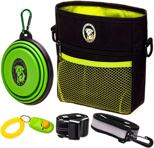 Ultimate Dog Treat Pouch: All-in-One Training Kit with Poop Bag Dispenser, Pro Clicker, Collapsible Bowl & Reflective Strap - Perfect for Walking & Training