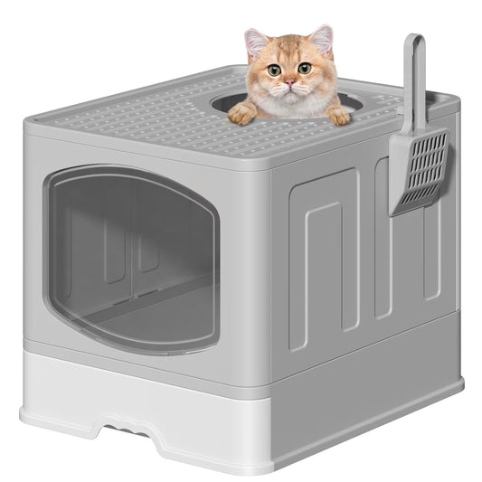Ultimate Large Foldable Cat Litter Box with Scoop - Enclosed Anti-Splashing Design for Easy Cleaning and Comfort