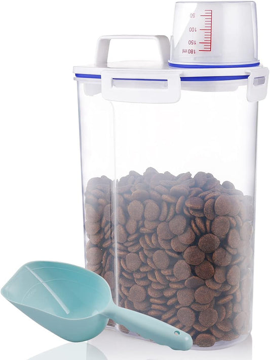 Compact Airtight Pet Food Storage Container with Measuring Cup - Ideal for Dogs, Cats, and More!